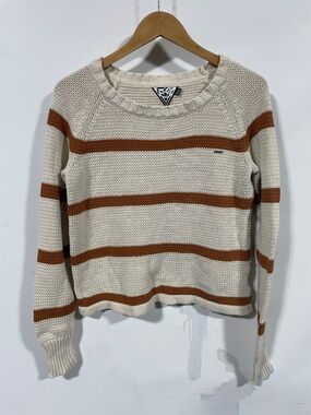 Volcom Striped Crewneck Sweater in Cream and Brown - Women